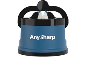 AnySharp Essentials - Knife Sharpener with PowerGrip - For Knives and Serrated Blades - Blue