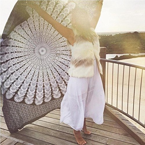 Usstore Summer Printing Bohemian Round Hippie Beach Throw Pool Home Beach Cover Up Dress Swimwear Bathing Suit Kimono Tunic Yoga Mat Tassel Fringing (C)