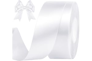 CLUEWR 1-1/2 Inches 50 Yards White Satin Ribbon, Solid Fabric Ribbon Roll for Flower Bouquets, Gift Wrapping, Wedding, Handmade Crafts