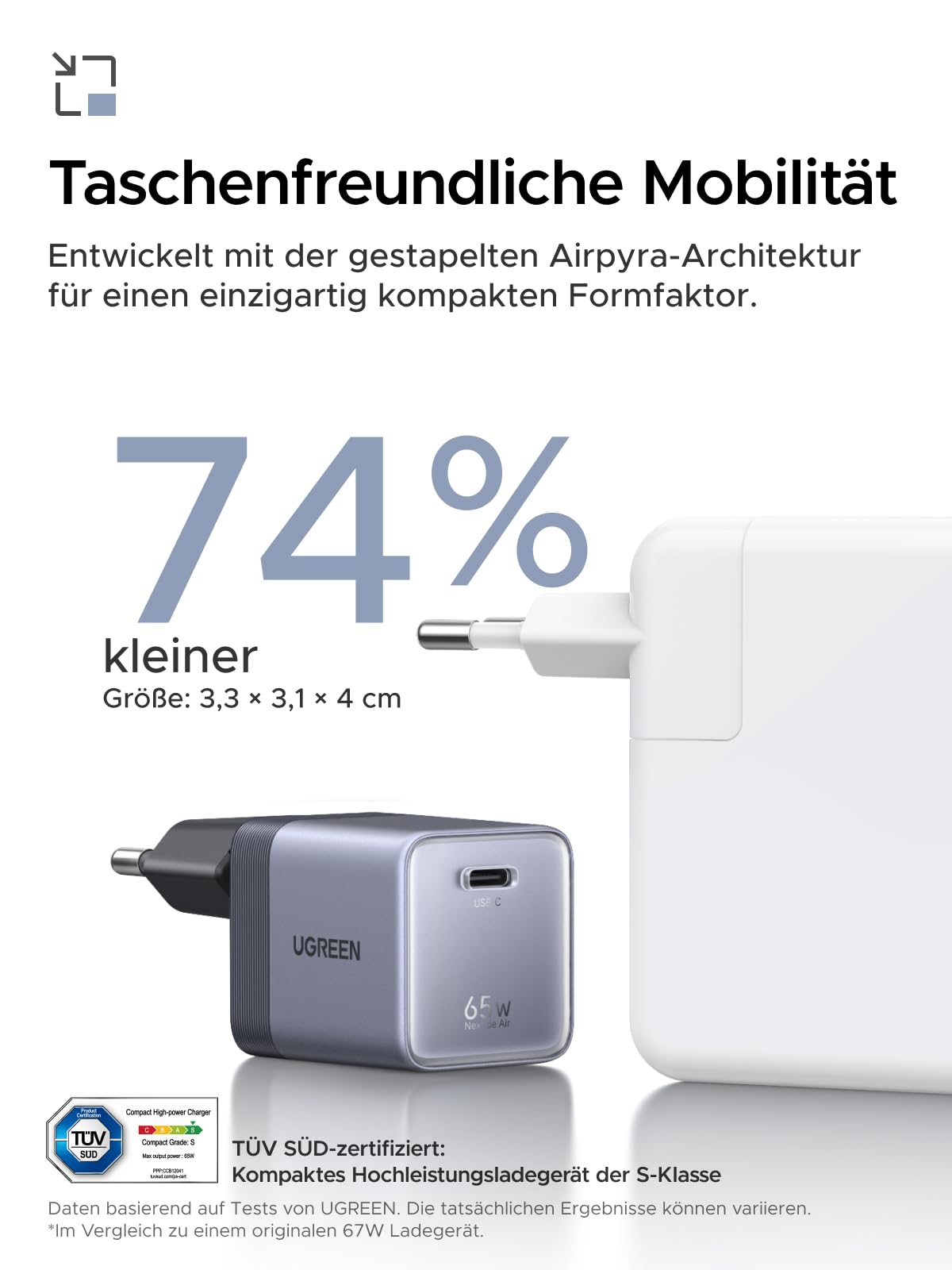 UGREEN Nexode Air USB C Ladegerät 65W Mini, superkompakter Netzteil, GaNInfinity Schnellladegerät, TÜV-Zertifiziert, für MacBook Air/Neo/Pro, iPhone 17/16, iPad, Galaxy S26 Ultra(Grau) 2