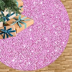 FUHSY Christmas Tree Skirt Pink Sequin Tree Skirt