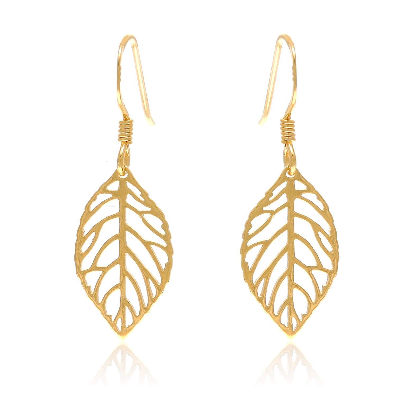 Oobi Doop Gold Plated Sterling Silver Leaf Drop Earrings with Jewellery Gift Box