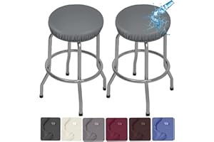ANWUCHEN 2 Pack PU Bar Stool Covers - Waterproof, Removable, Washable - Gray - Fits 13-18 Inch Round Stools