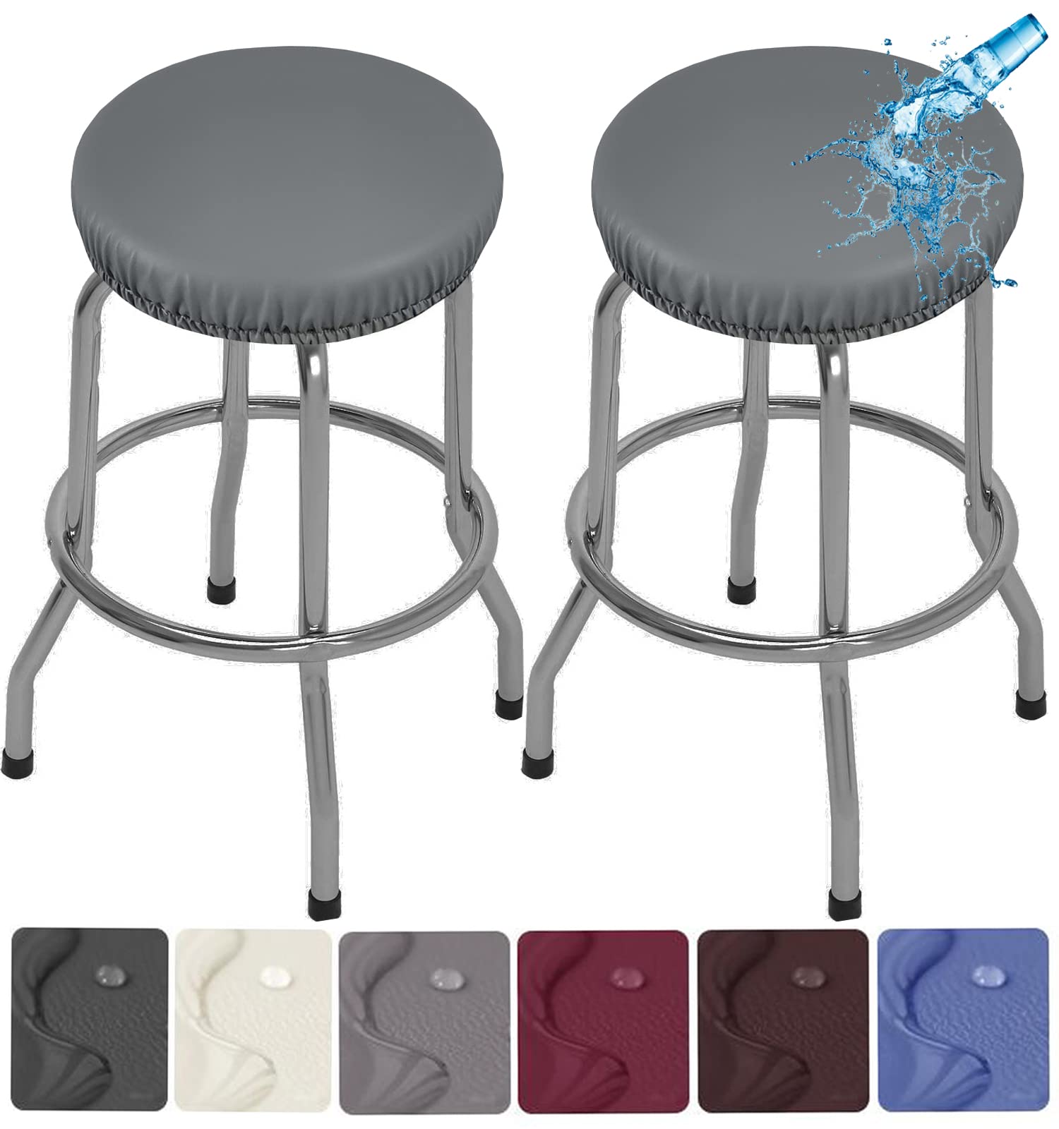 Photo 1 of 2 Pack PU Bar Stool Covers - Waterproof, Removable, Washable - Gray - Fits 13-18 Inch Round Stools