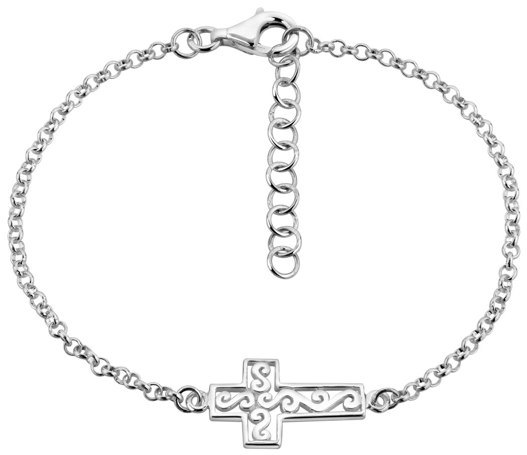 Nenalina Women's Bracelet 2 mm with Cross, Length 18 + 3 cm Extension, Handmade from 925 Sterling Silver, 331092