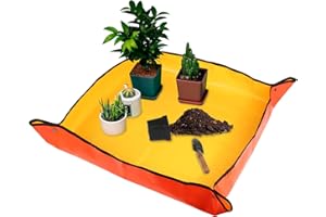 VinYankee Repotting Mat for Transplanting & Potting Soil Mess Control, 26.8" x 26.8" Waterproof Plant Potting Mat, Succulent Orchid Potting Tray for Plant Pots, Gardening Gifts Bonsai Tools(Orange)