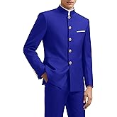 Wangyue Chinese Suit for Men 2 Piece Suits Slim Fit Chinese Tunic Suits Stand Collar Weddig Prom Suit Blazer Pants Set