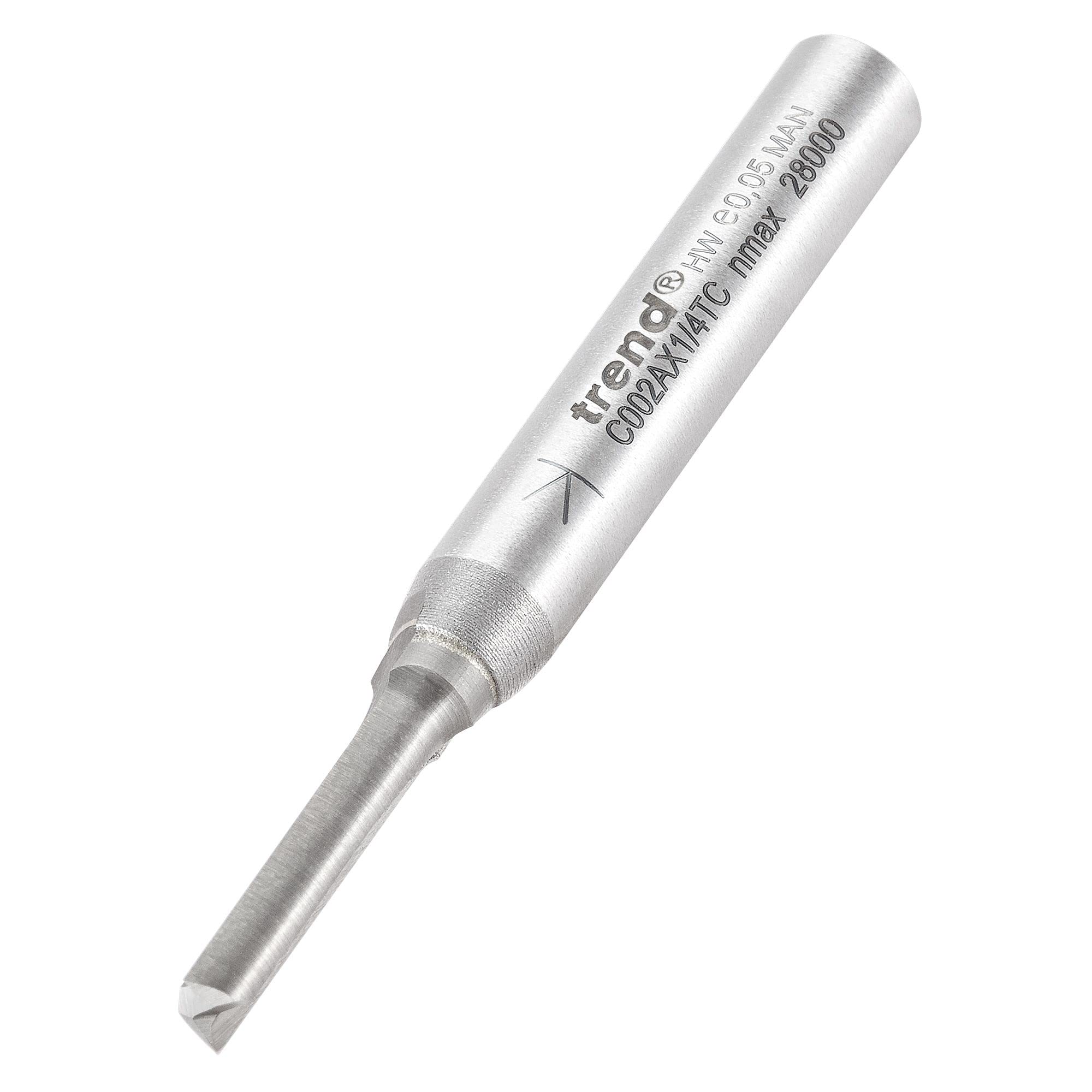 Trend CraftPro Straight Two Flute Router Cutter, 1/4 Inch Shank, 4mm Cut Diameter & 16mm Cut Length, Tungsten Carbide Tipped, C002AX1/4TC