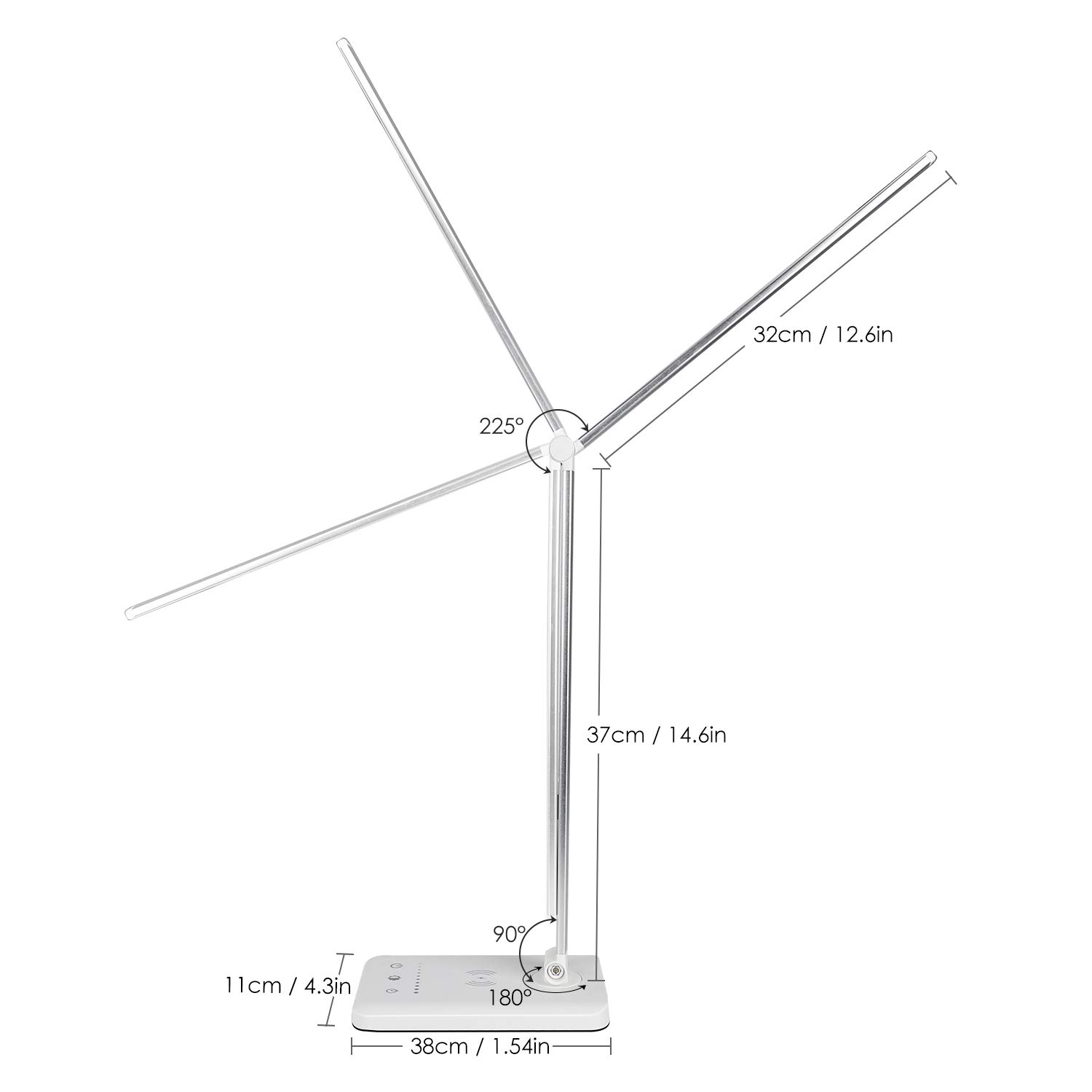 bedee LED Desk Lamp, Eye-Caring Table Lamps for Kids Study Office Bedside, Portable Desktop Lamp with Wireless Charger, Touch Control Dimmable 5 Brightness Levels, 5 Lighting Modes and Timer, Silver