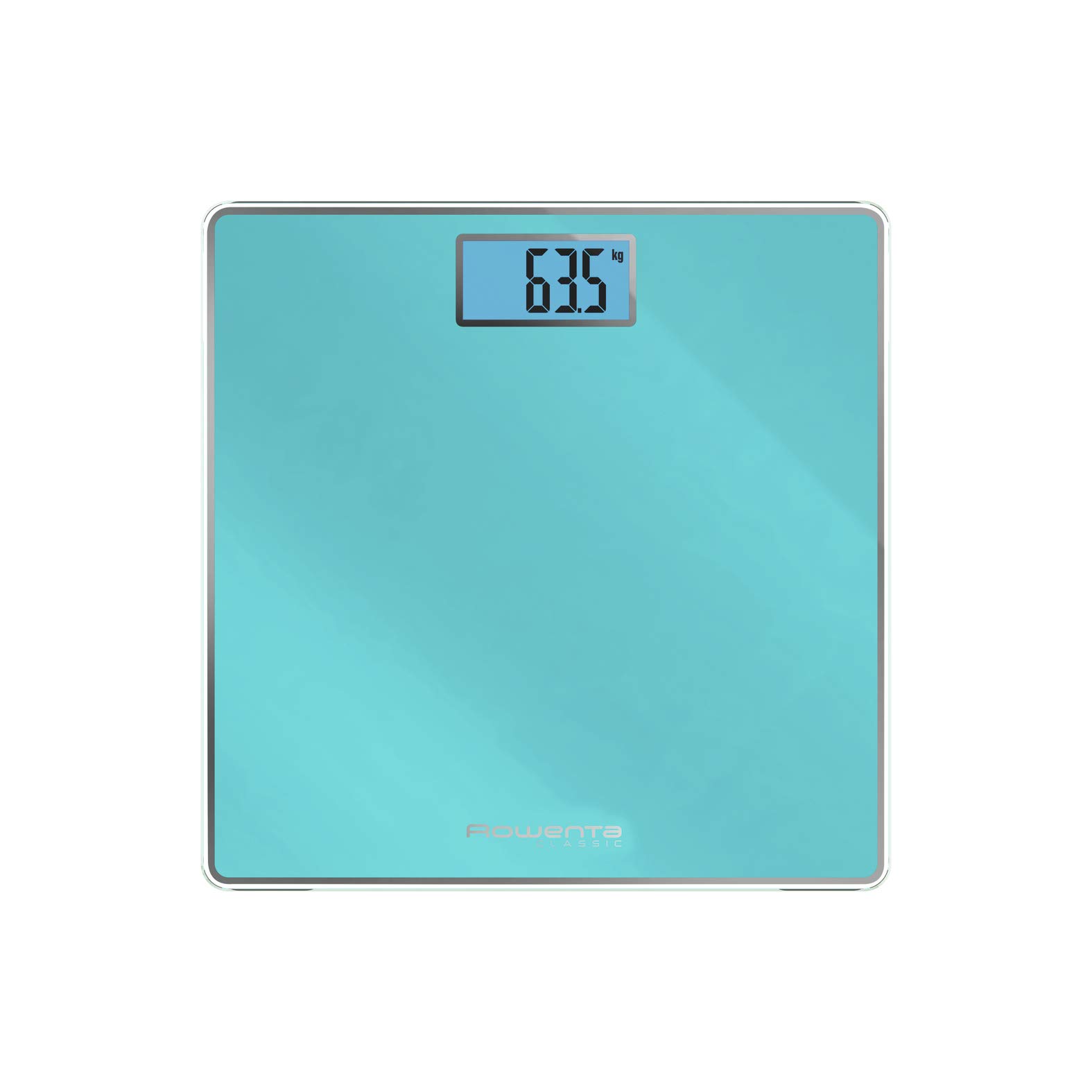 Rowenta BS1503 Classic 2 Tempered Glass Digital Personal Scale, 30 x 31 cm, Max 160 kg, Ultra-thin, Precision Graduation Every 100 g, Smart Functions, Wide Display, Battery Included