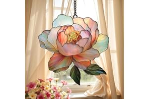 GIKZO Light Pink Peony Flower Acrylic Suncatcher Stained Glass Effect Window Car Hanging Christmas Ornament Indoor Outdoor Decor Garden Sun Catcher Flowers Lover for Women Mom Grandma