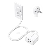TROND 3ft Short Flat Extension Cord Indoor, Right Angle Ultra-Thin Plug, 3 Way Multi Plug Outlets, 13 Amps, 1625W, Small Flex
