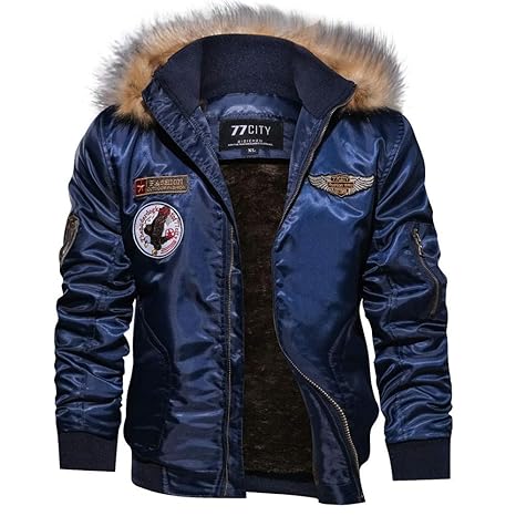 LEEDY Herren Pelzkragen Winterjacke Jacke Bikerjacke, Wintermantel Bomberjacke Reißverschluss Fliegerjacke Mäntel Winterjacke