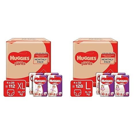 Huggies Wonder Pants Diapers Monthly Pack, Extra Large (112 Count) & Huggies Wonder Pants Diapers Monthly Pack, Large (128 Count)
