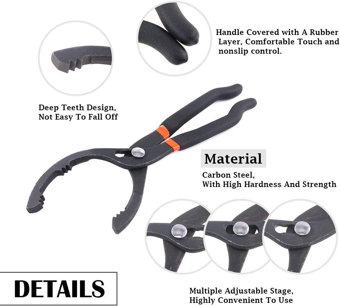 Keadic 2 Pieces 12 Inch Long Handle Oil Filter Plier and Universal Adjustable 3 Jaw 2 Way Oil Filter Wrench Remover Tool Set Perfect for Motorcycles Cars Trucks and More - Image 5