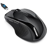 TECKNET Rechargeable Jiggler Wireless Mouse (BT5.0/3.0 & 2.4G) 4800 DPI Silent USB A & Bluetooth Mouse 6 Buttons, Wide Compatibility - Black
