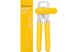 Can Opener, Mabahoo Can Opener Manual Heavy Duty Hand Held Can Openers, Top Stainless Steel Smooth Edge, Easy Turn Knob, with Bottle Opener, Kitchen Gadgets Must Haves Accessories Utensils, Yellow