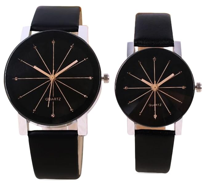 OM DESIGNER Unisex Analogue Quartz Round Shaped Black Dial Leather Belt Watch(Pack of 2)