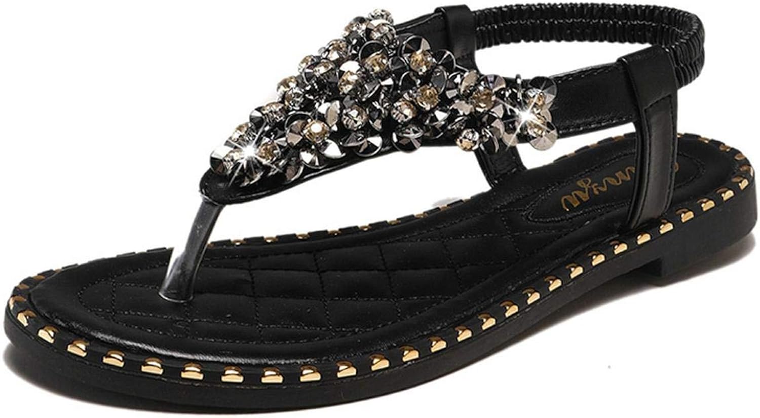Amazon.com | Ladies Bling Rhinestones Flat Sandals Female Casual Breathable Slippers Womens 