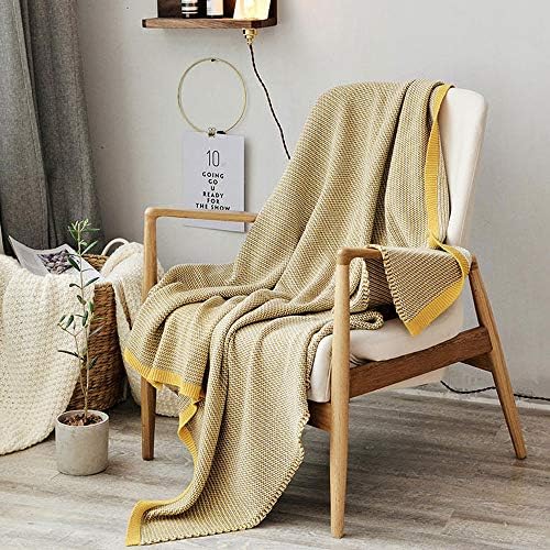 Blanket Cotton solid color wool simple wool ball knitting line air conditioning sofa leisure (Color : Apricot yellow, Size : 51.18 * 62.99)