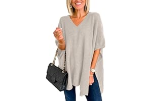 Pinclodly Womens Poncho Sweater Women V Neck Ponchos and Wraps Batwing Sleeveless Shawl Pullover Sweaters Women's Clothing