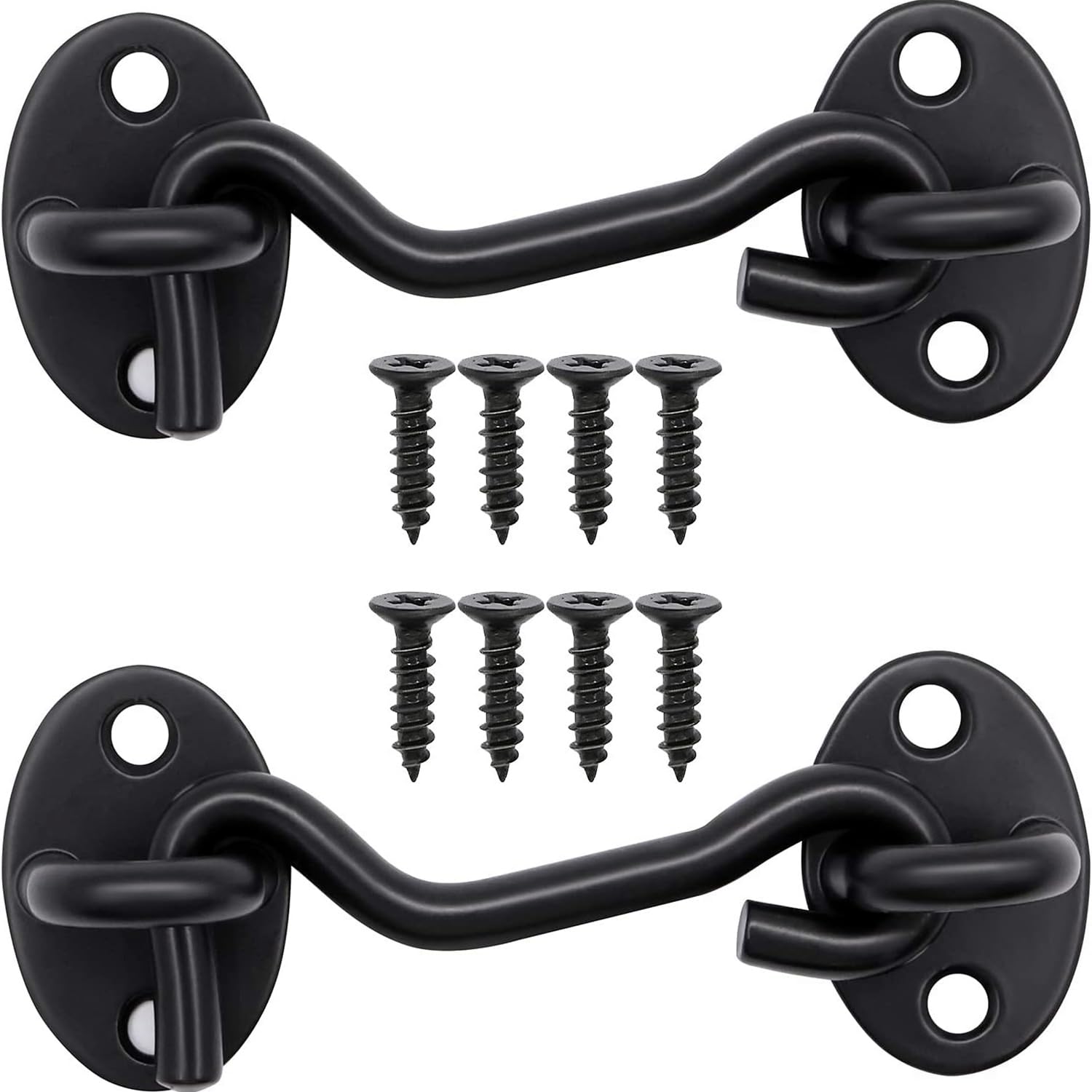2Pcs 3 inch Barn Door Lock, Cabin Hook Eye Latch Gate Door Swivel Window Door Hook with Mounting Screws (Black)
