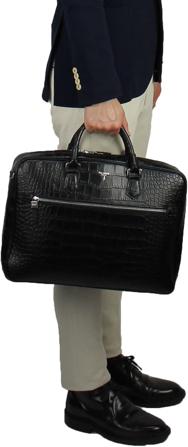 Amazon Serapian セラピアン クロコ型押しレザー ブリーフケース Sopaqmll6929 M40 G001 ブラック F ブラック C05 ビジネスバッグ