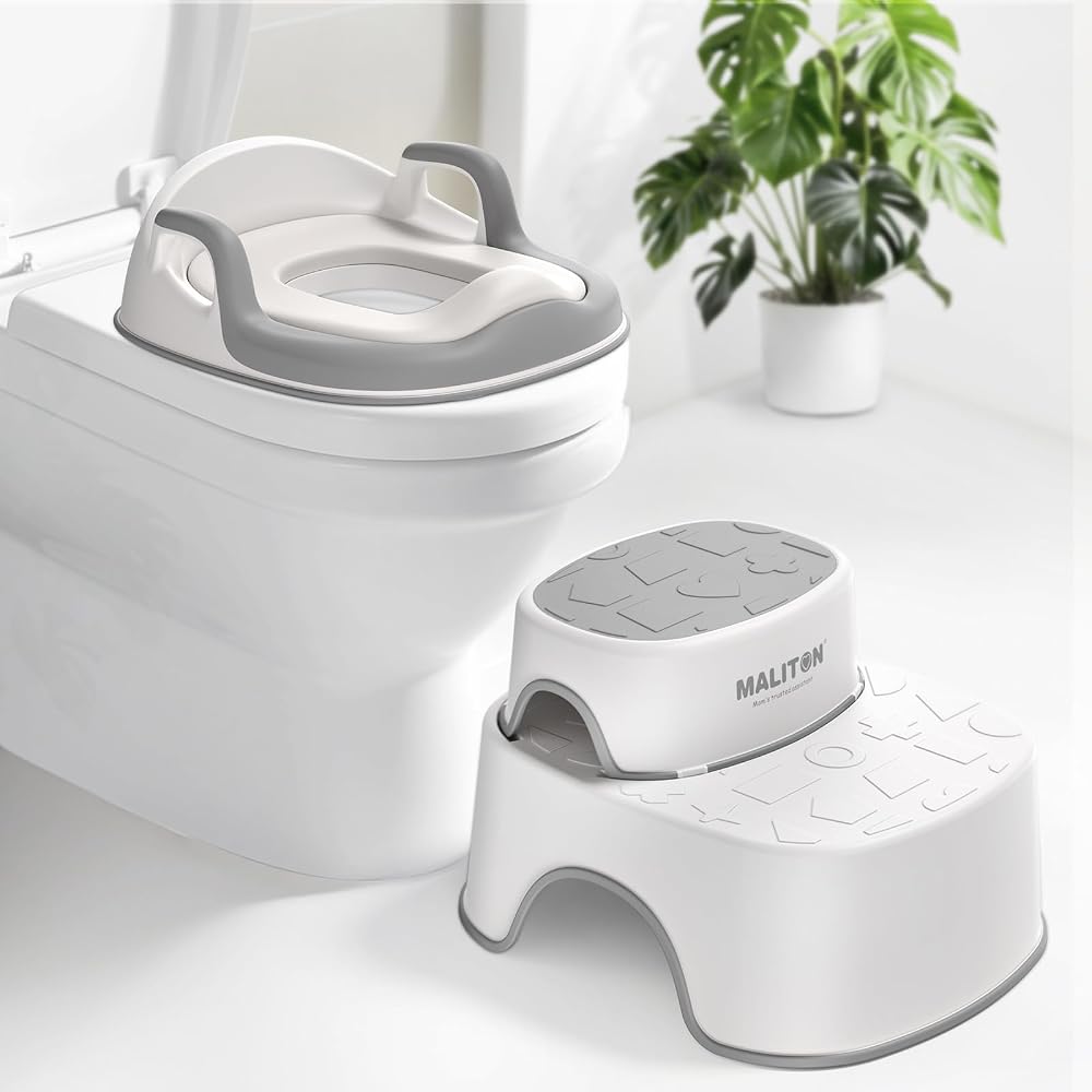 Maliton Potty Training Toilet Seat with 2 Step Stool Grey