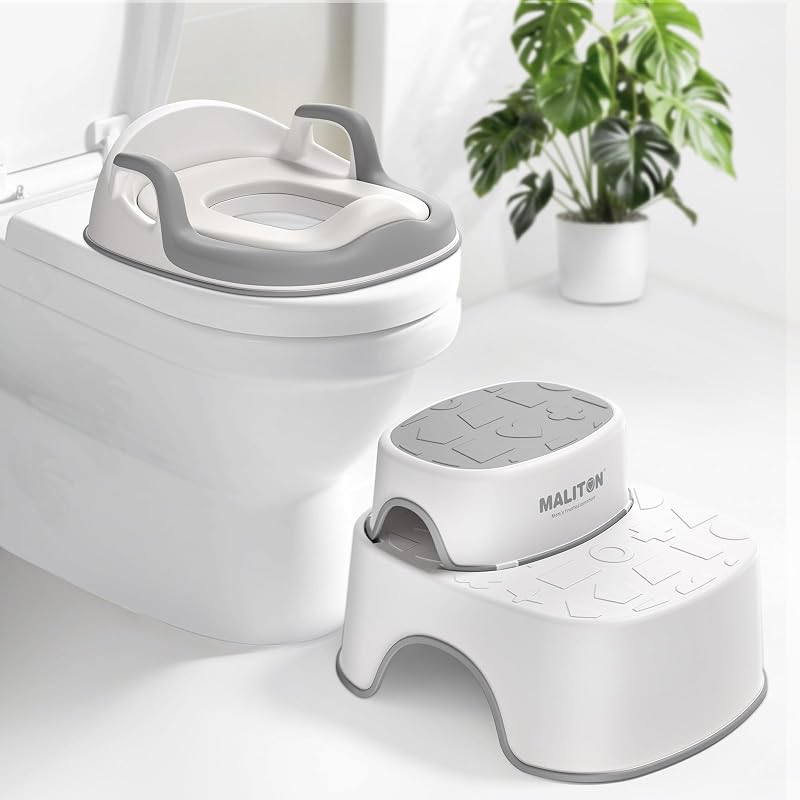 Maliton Potty Training Toilet Seat with 2 Step Stool Grey