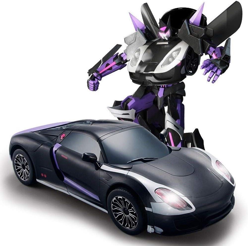 Kikioo 2.4GHZ Remote Control Car –Dual Mode Chargeable Transformer Robot One Touch Transform/Gesture Sensing Electronic RC 360° Rotation Drifting Stunt Cars Sound & Light Best Gift for Boy Children