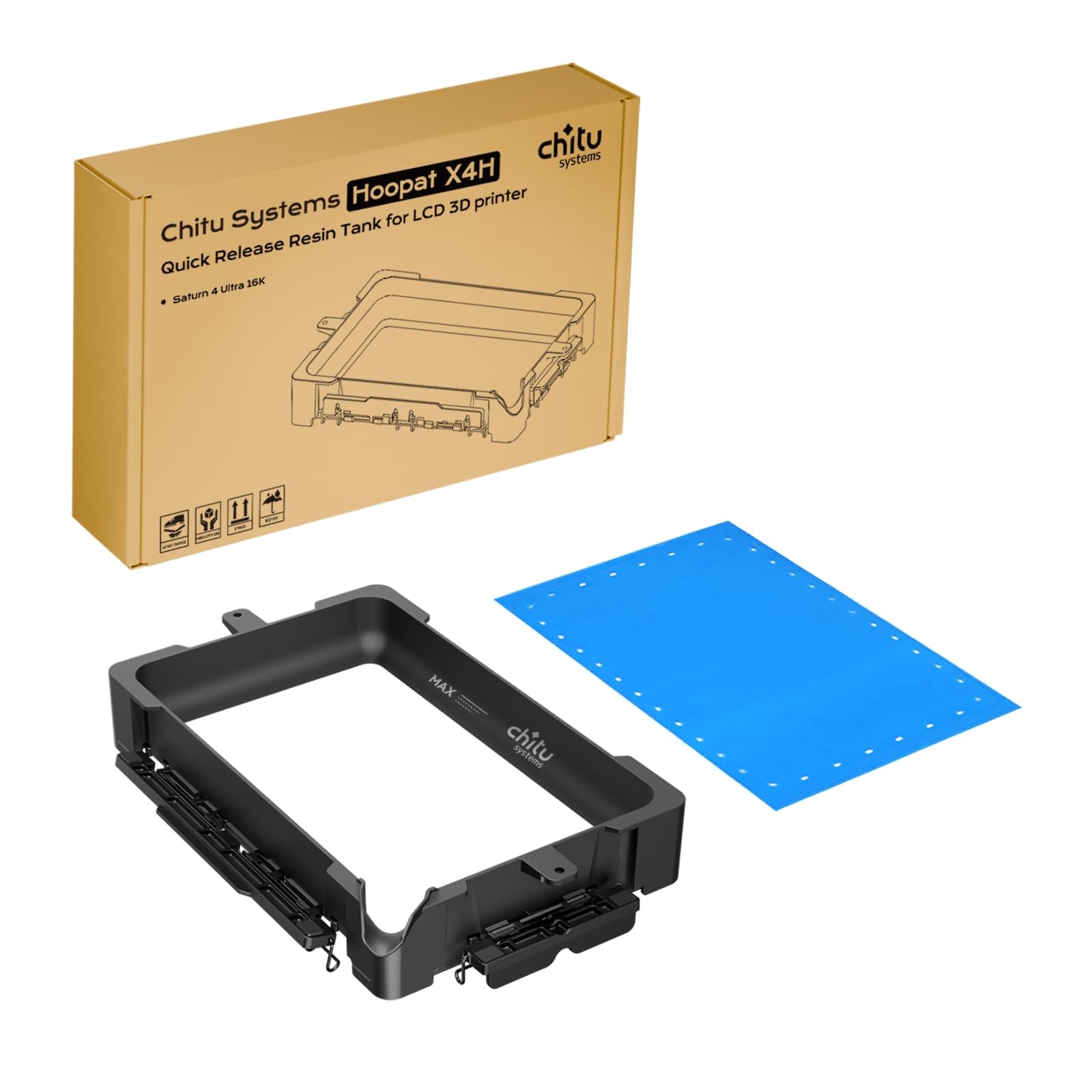 Photo 1 of Chitu Systems Hoopat X4H Quick Release Resin Vat for ELEGOO Saturn 4 Ultra 16K 3D Printers with Pre-Holed PFA Release Film, Swap in 1min for Easy Printing