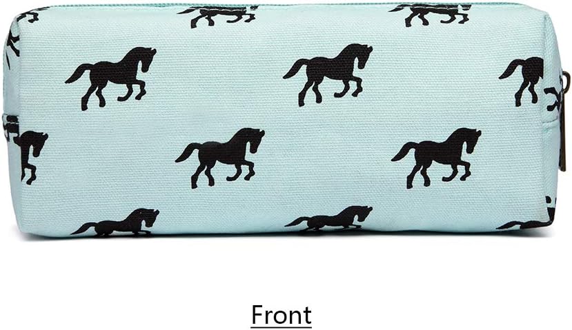 Kono Pencil Case Pen Bag Storage Pouch Horse Canvas School Office Stationery Organizer for Students Boys Girls Teens Children Adult (Blue) - Image 3
