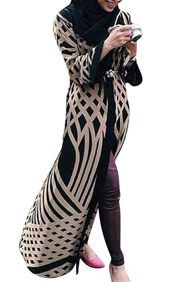 Comaba Women Muslim Abaya Shawl Collar Floor Length Cardigan