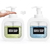 Segbeauty 10.1oz Foam Dish Soap Dispenser for Kitchen Sink, 300ml Square Foaming Pump Bottles for Bathroom Shower Shampoo, 2pcs White Empty Plastic Foam Hand Wash Dispenser Bottles with Label Stickers