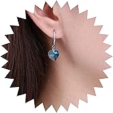 Andelaisi Boho Blue Crystal Heart Dangle Earrings Vintage CZ Sapphire Heart Hook Earrings Silver Puffy Heart Drop Earrings Personalized Rhinestone Heart Earrings Jewelry for Women