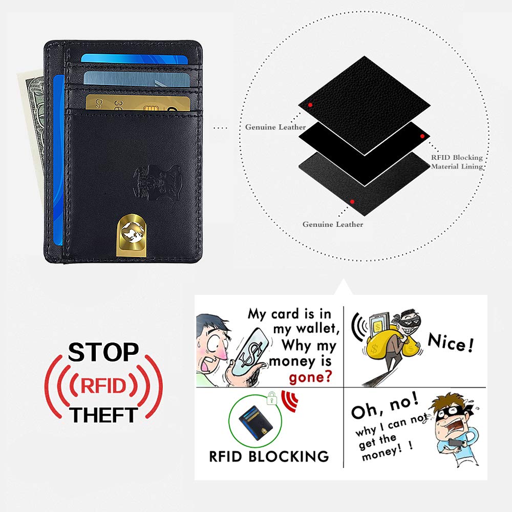 Piboshi Slim Minimalist Wallet Thin Leather Credit Card Holder Wallet RFID Blocking Front Pocket Wallets for Men