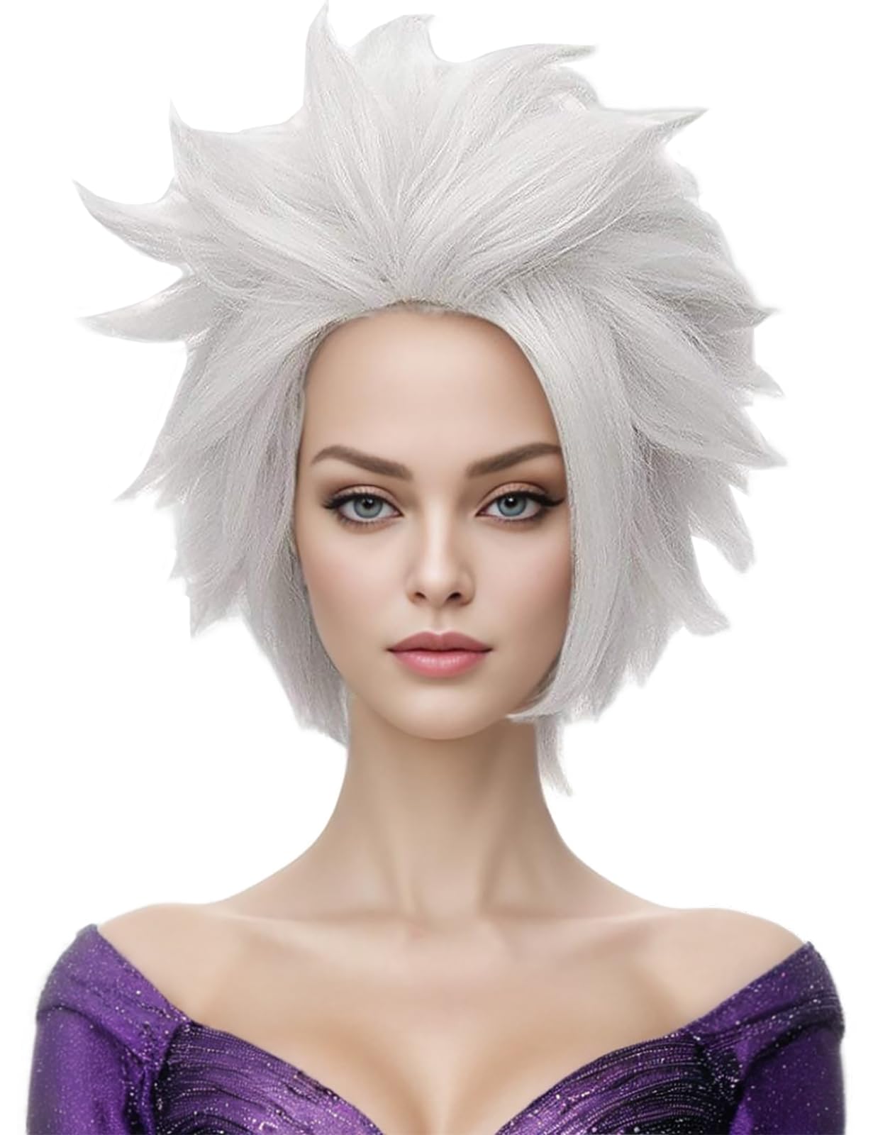 Photo 1 of morvally Undersea Witch Costume Wig for Women Short Silver Grey Cosplay Wig Anime Layered Synthetic Hair Halloween Wigs for Adults