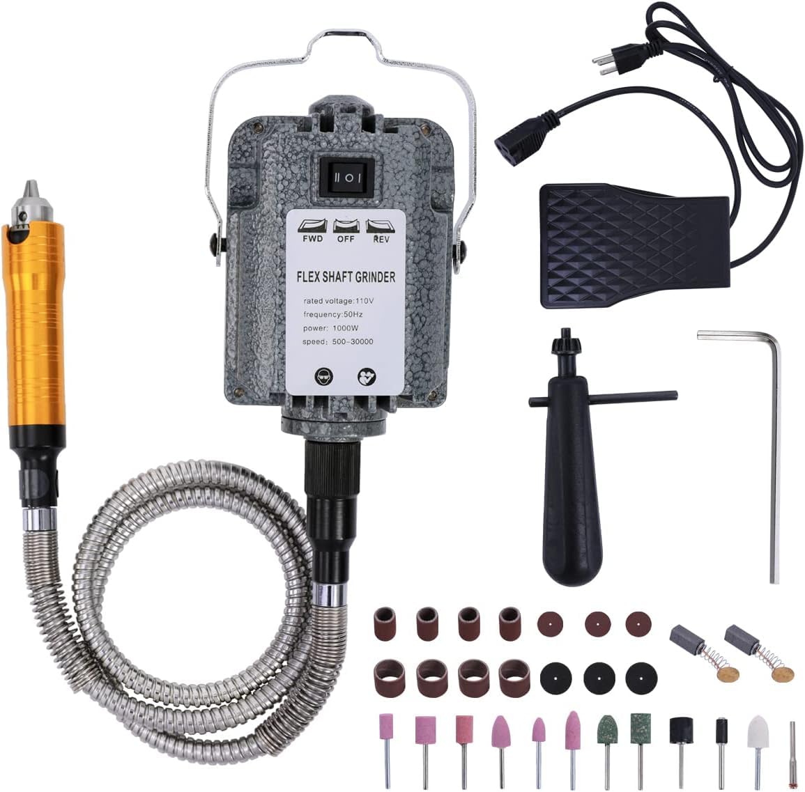1000W 30000RPM Electric Flex Shaft Rotary Tool with Foot Pedal Control, Flex Shaft Hanging Grinder for Carving, Multifunctional Kit for DIY Crafts Such as Carving and Polishing