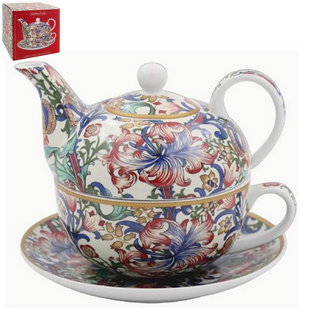 Golden Lily Design Fine China Afternoon Tea for One Teapot Cup and Saucer Set