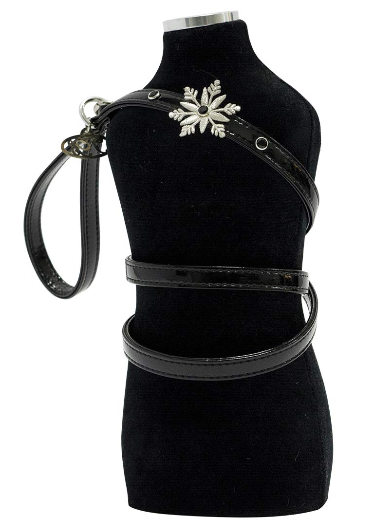 Trilly Tutti Brilli Yanng Leash with Swarovski Rivets And Fabric Snowflakes, Black Patent, 20 mm