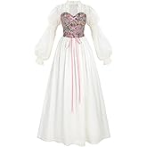 LTAKK Renaissance Dress Women Victorian Costume Ren Fair Medieval Dresses with Floral Corset