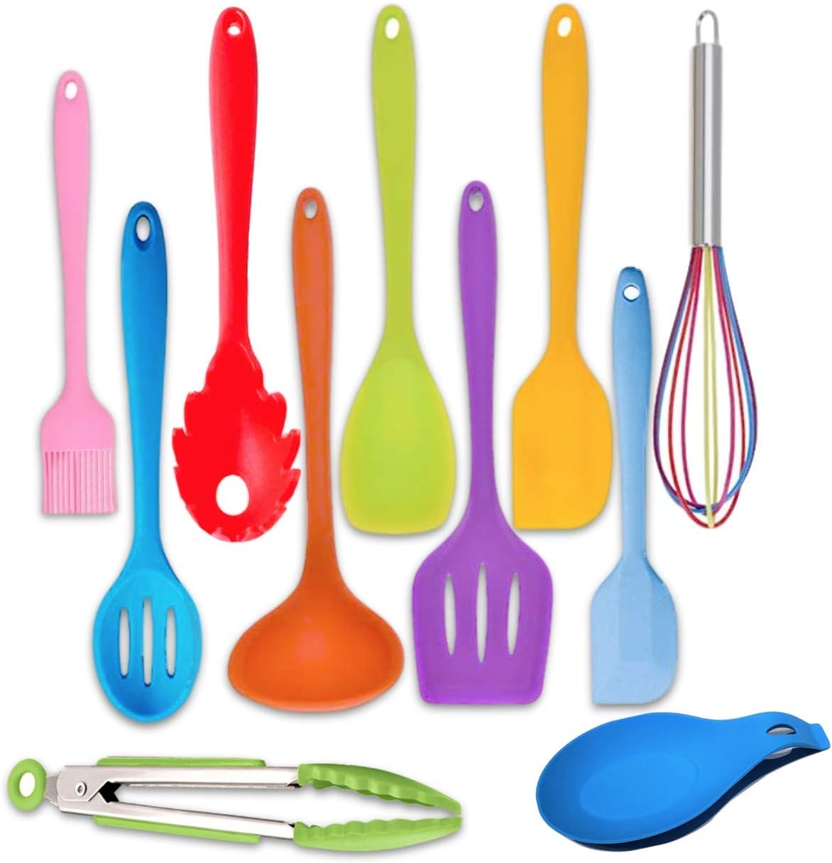 Kitchen Silicone Utensil Set - Cooking Utensils - 11 Pcs Kitchen Utensils set Heat Resistant - Non-Stick Cookware With Spatulas, Serving Spoons Kitchen Tools & Kitchen Gadgets (Multicolor 11 pcs)