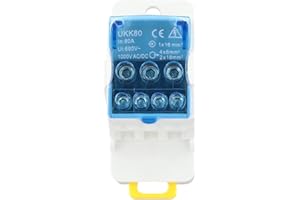 UKK80A 1-In-6-Out Split DIN Rail Terminal Block Junction Box, 80A 690V AC, Transparent Hinged Cover, Flame-Retardant PC Housi
