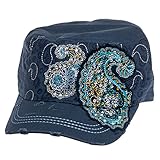 Crystal Case Womens Cotton Rhinestone Paisley Cadet Cap Hat