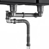 COLDDD Flexible Double Kitchen Sink Drain Kit, 1-1/2 in Replacement P-Trap | All-in-one set, 1-1/4 in adapters, tool-free setup, Space saving, compact fit, heat/corrosion resistant