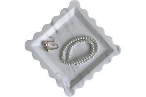 SAIDKOCC Vintage Natural Marble Tray Small Ornaments Scalloped Tray Handmade Storage Dish for Counter, Vanity, Dresser, Nightstand and Desk (Volakas White)