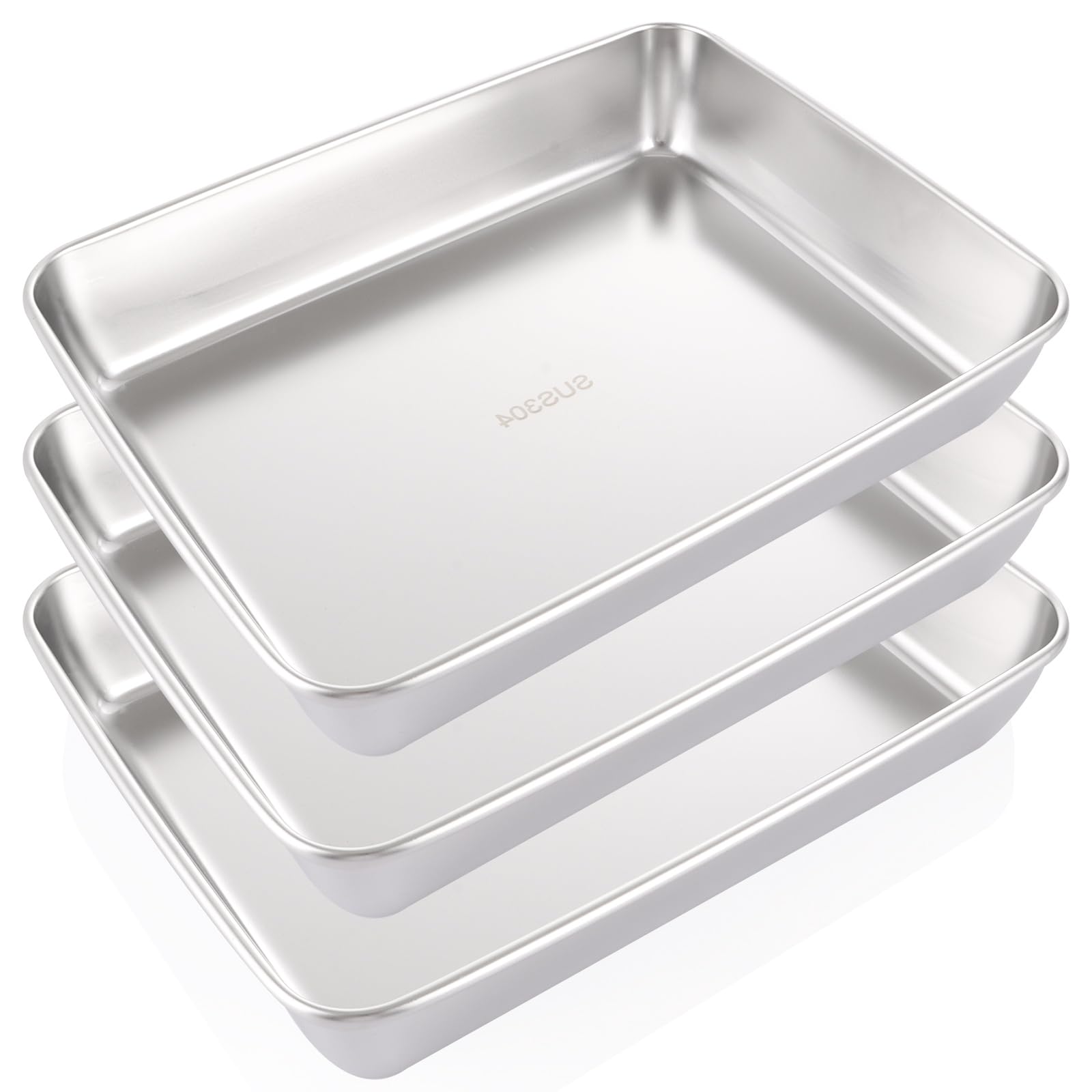 Oungy 3PCS Baking Trays for Oven Non Stick, 31 x 24 x 5.5cm Stainless Steel Oven Trays, Silver Deep Roasting Tins Baking Tray Set for Oven Kitchen Home - Dishwasher Safe