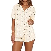 Dressmine Womens Short Sleeve Cute Pajama Sets 2 Piece Spring Outfits V Neck Button Up Pj Set Loungewear