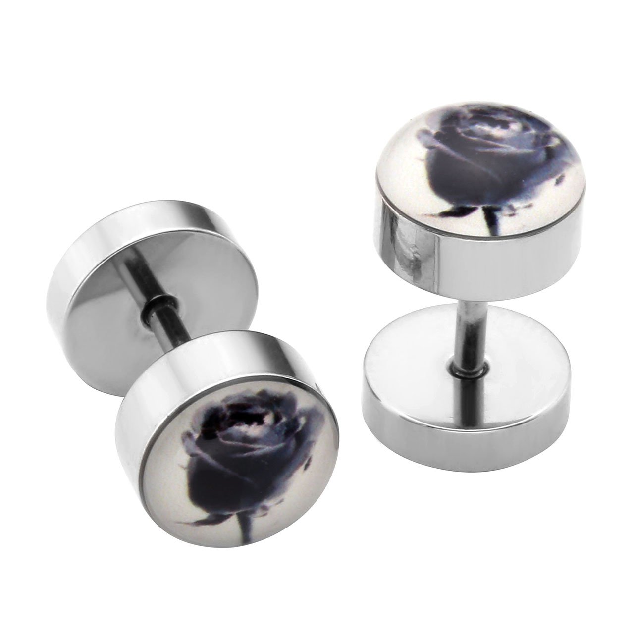 PiercingJ 6pcs 16G Stainless Steel Mensa Womens Stud Barbell Earrings Illusion Ear Piercing Plugs Tunnel Plug 0G Gauge Look