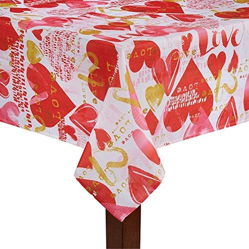 Elrene Home Happy Valentine's Day Metallic Hearts Print Tablecloth (60" x 102" Oblong)